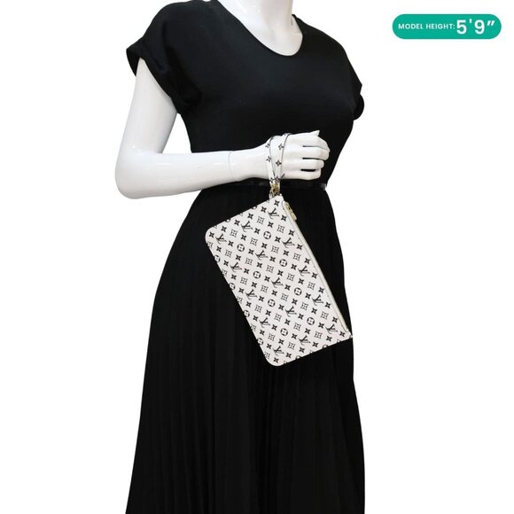 LOUIS VUITTON Neverfull MM Pochette Monogram Canvas Wristlet White - Picture 2 of 12